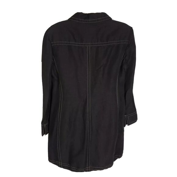 Rena Rowan Womens Size 8 Black Jacket Yellow Top Stitching 4 Buttons Linen Blend - Picture 2 of 12